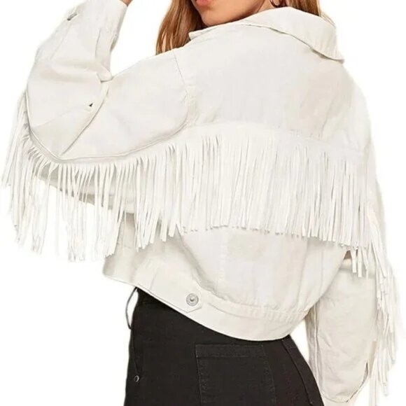 Tassel Fringe Cropped Jacket White - Picture 1 of 5